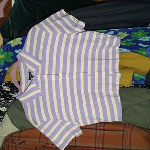 Rue 21 XL Striped Cropped Button Front Polo Shirt